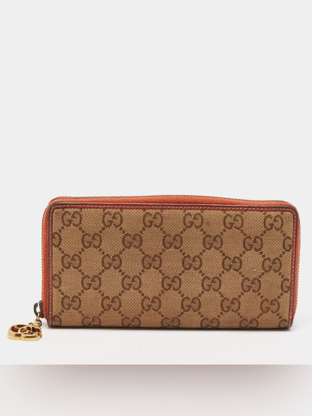 Gucci GG Canvas & Leather Long Zip Around Wallet in beige and orange